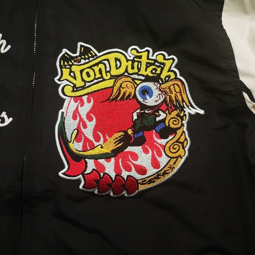 Von Dutch Black, White, and Red Lightweight Bomber Windbreaker Jacket #U - Picture 5 of 9